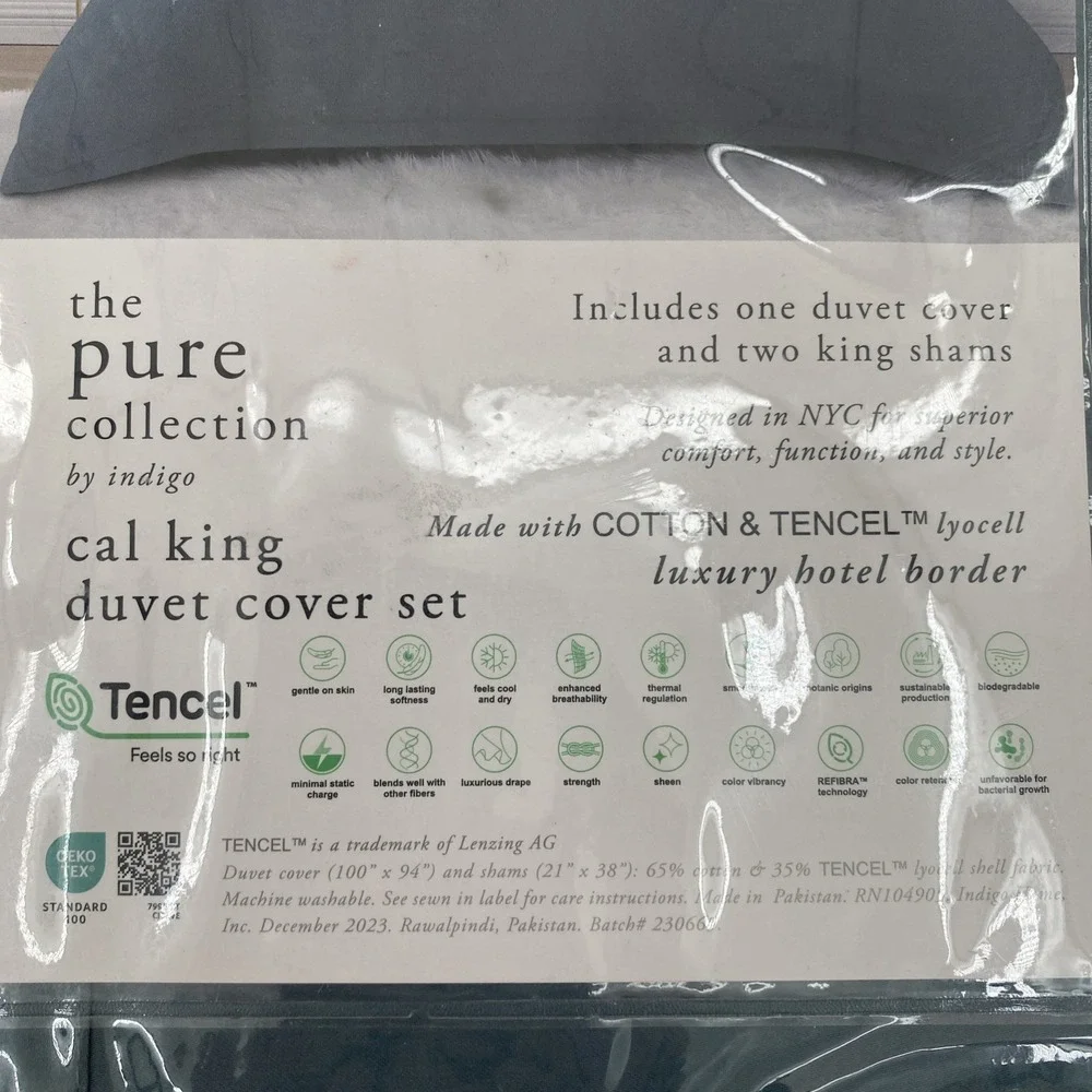 The Pure Collection By Indigo Duvet Set CAL KING Pacific Blue Cotton Sateen 300T